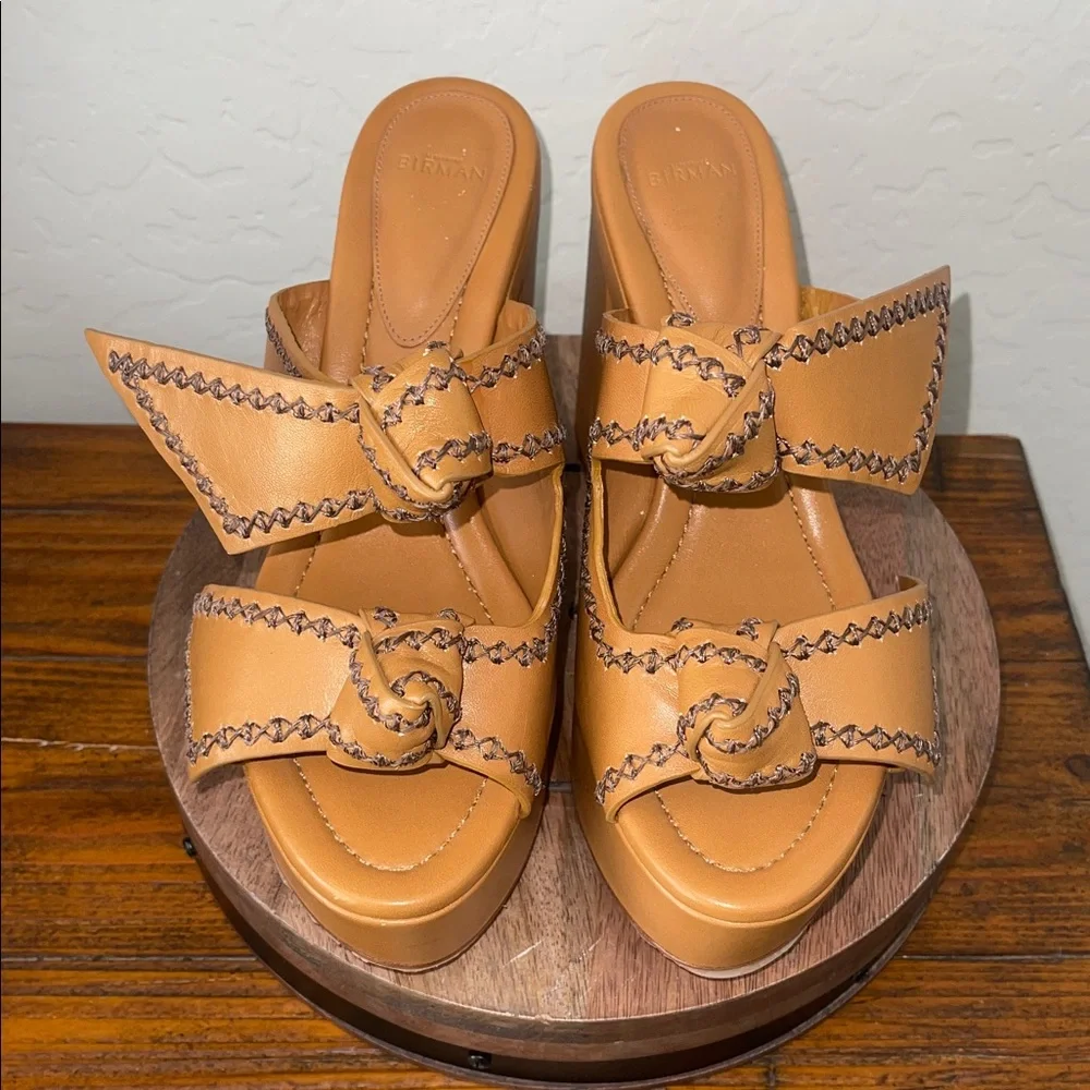 Alexandre Birman Brown Clarita Dual-Bow 119MM LeatherPlatform Slide Sandal Sz 10